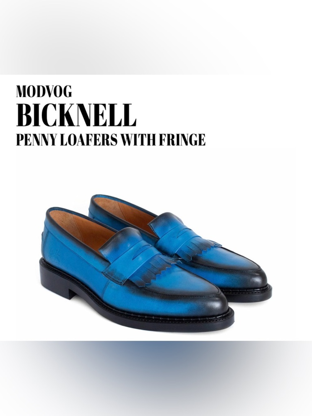 Fluevog NEARLY NEW Modvog Bicknell blue/blk hand-painted fringe loafer -W8/M6